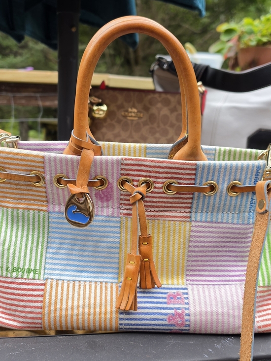 Dooney & Bourke Handbags - Vintage Dooney & Bourke Seersucker Patchwork Tassel Tote Bag Multi-Color D&B